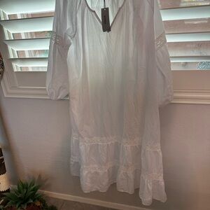 White Boho Peasant Dress by Vonda